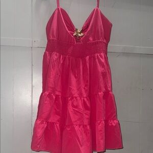 Pink Tiered Mini Dress with Gold Accent